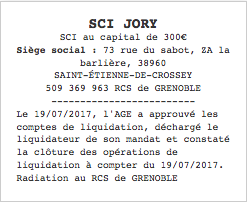 annonce legale sci liquidation